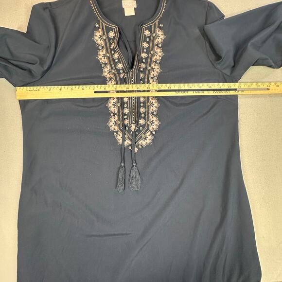 Chicos Dress Womens 1 Blue Pink Tunic Beaded Hippie Boho Peasant Coastal Resort - Picture 4 of 12